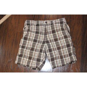 American Eagle Mens Brown Plaid Casual Shorts Size 38 Longer Length Cotton